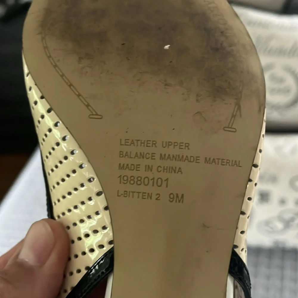 Franco Sarto Cream and Black Heels with Perforated Leather - Picture 3 of 8